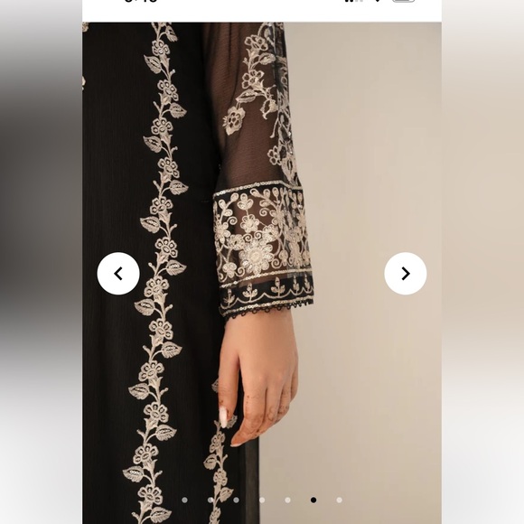 Agha Jann.  Neena. Chiffon. 3 Piece Suit Black & Embroidered Gold. Size M.  NWT - Picture 5 of 8